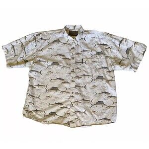 North River Outfitters Shirt Button Down Fish Print Cream SS  Outdoors Mens XL